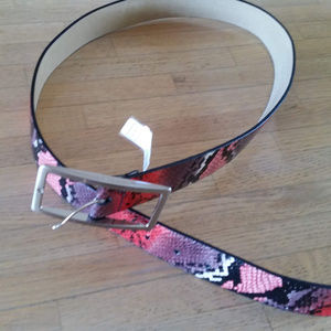 Nine West Pink and Black Snake-Print Leather Belt